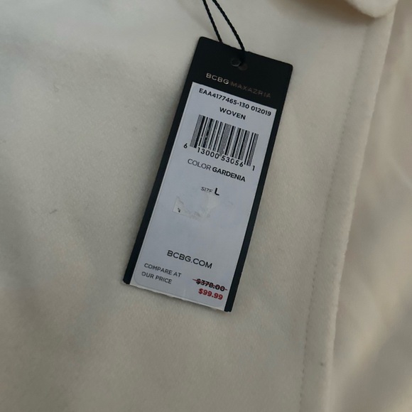 Nwt BCBG Max Azria Ivory Mixed Media Bomber Outer Jacket. Pockets. Zip. - Picture 2 of 7